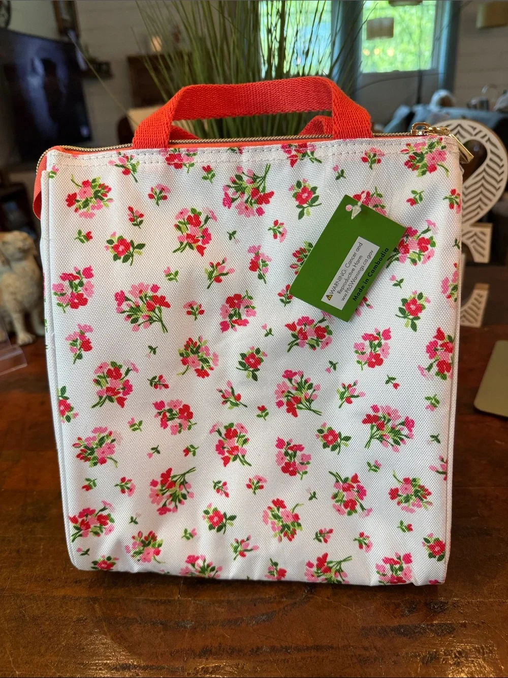 kate spade White Floral Lunch Bag with Coral Accents